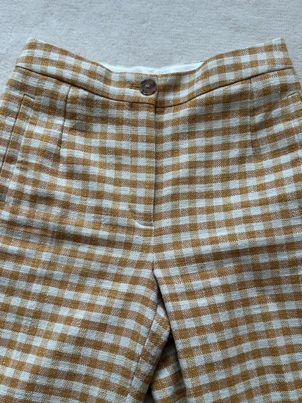 NWT Sezane Martin Cropped Pants, Ochre Ecru Gingham Pattern Size 34 US 2 - Picture 7 of 7